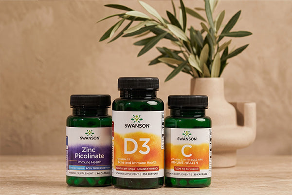 supplement bottles -- zinc, D3, C