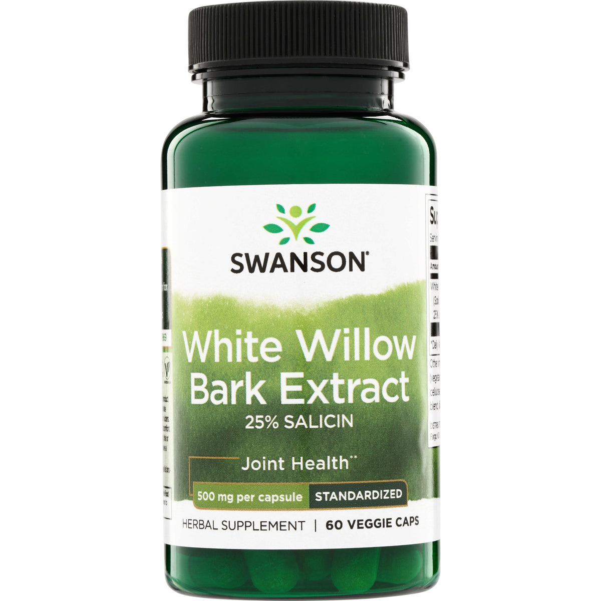 SWH226 | Swanson White Willow Bark Extract, 25% salicin, 500 mg per capsule, 60 veggie caps bottle front