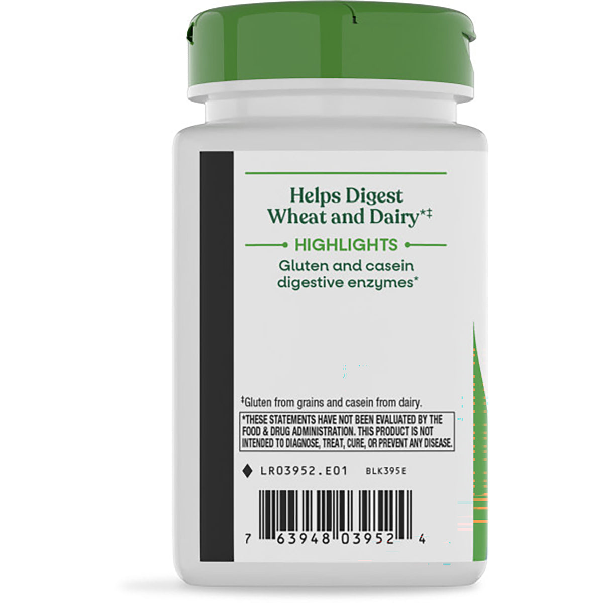 ET355 | Supplement bottle label highlighting digestive enzymes for wheat and dairy