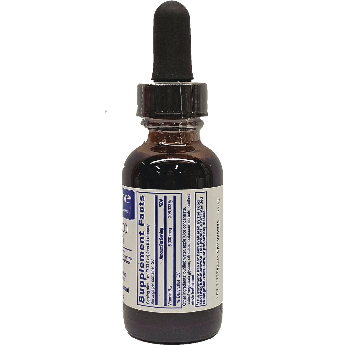 PRN010 | brown glass dropper bottle showing Supplement Facts label on back