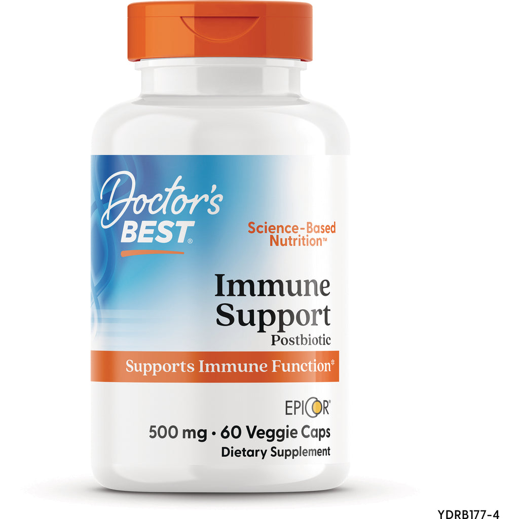 Doctor's BEST Immune Support Postbiotic bottle with orange cap labeled 500 mg 60 Veggie Caps supports immune function - Thumbnail