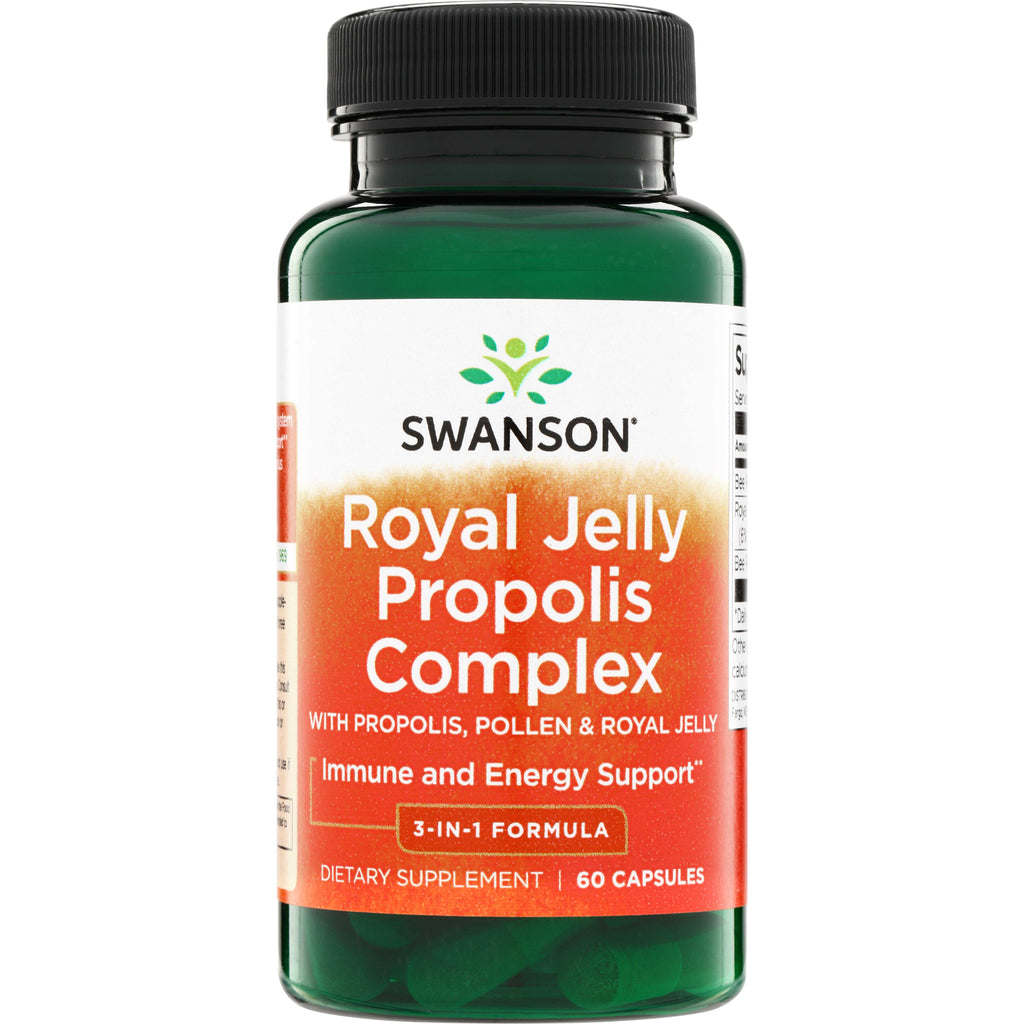 SWU969 | Swanson Royal Jelly Propolis Complex supplement bottle, 60 capsules, 3-in-1 formula for immune and energy support - Thumbnail