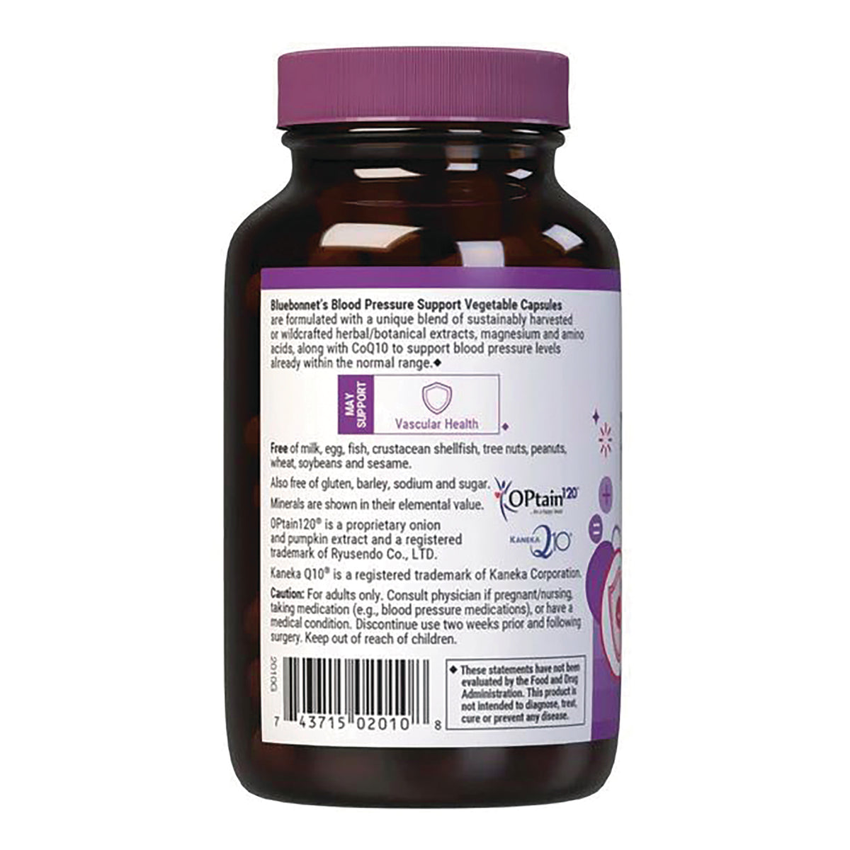 BLU151 | Back of amber supplement bottle showing label text, ingredient details and barcode