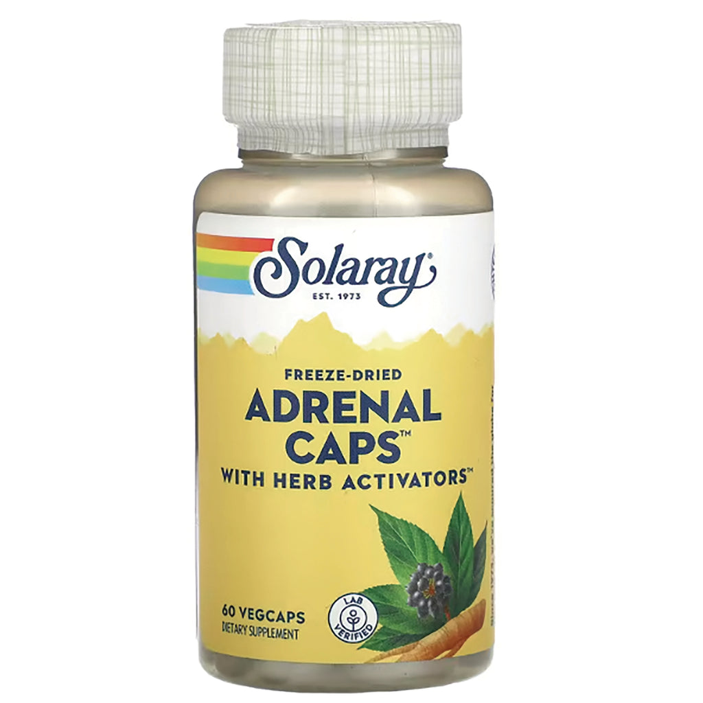 SLR189 | Solaray Adrenal Caps bottle with freeze-dried herb activators label, 60 vegcaps - Thumbnail