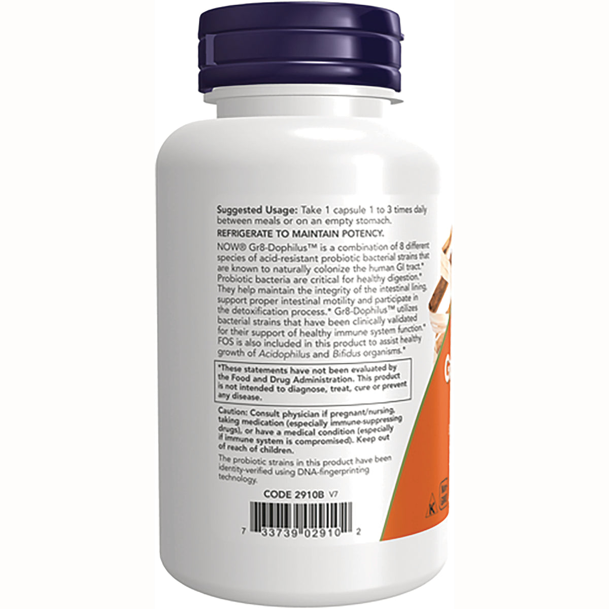 NWF753 | Back label of white supplement bottle showing suggested usage, warnings, and barcode