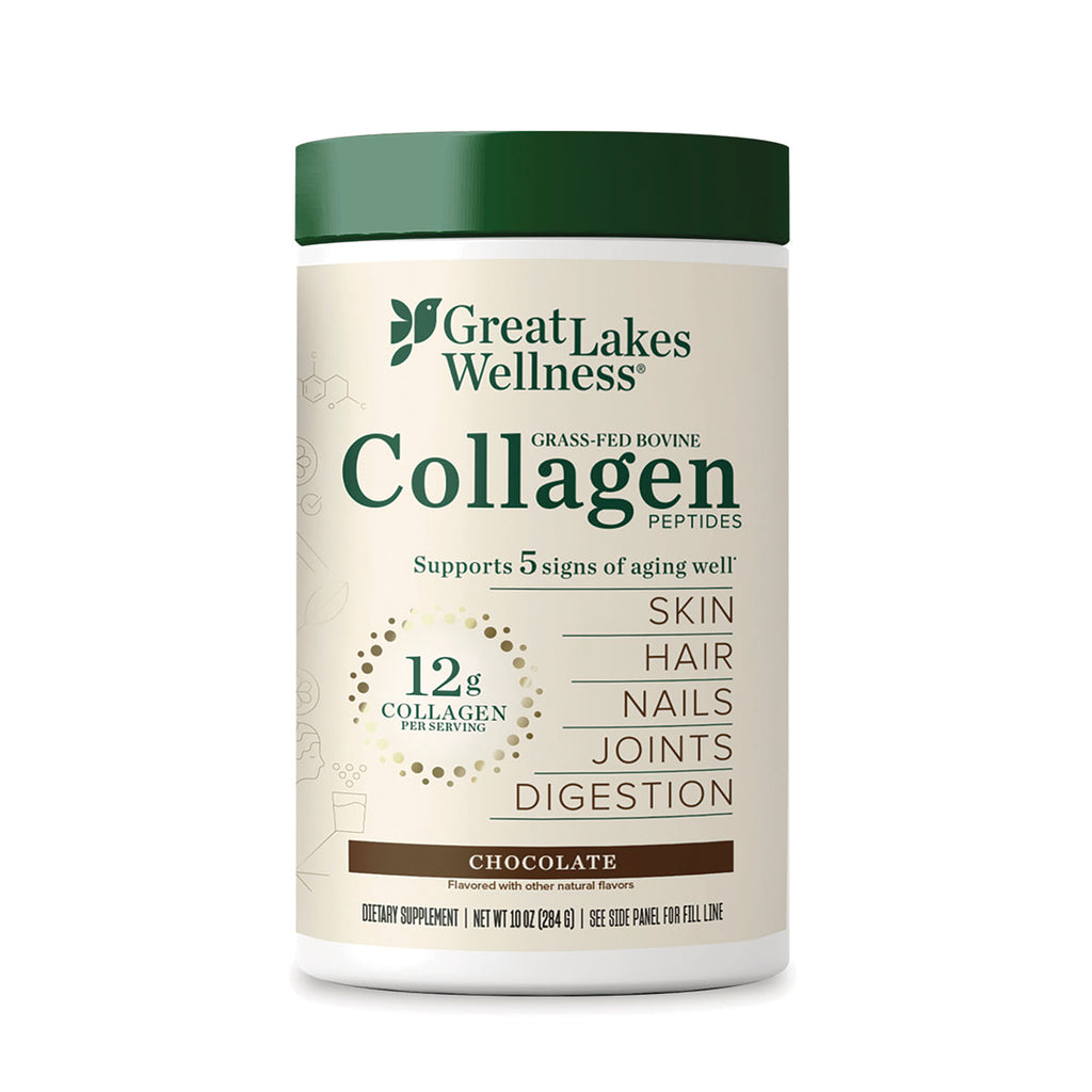 GLK013 | Great Lakes Wellness Collagen powder container, chocolate flavor, front label showing 12g collagen per serving - Thumbnail