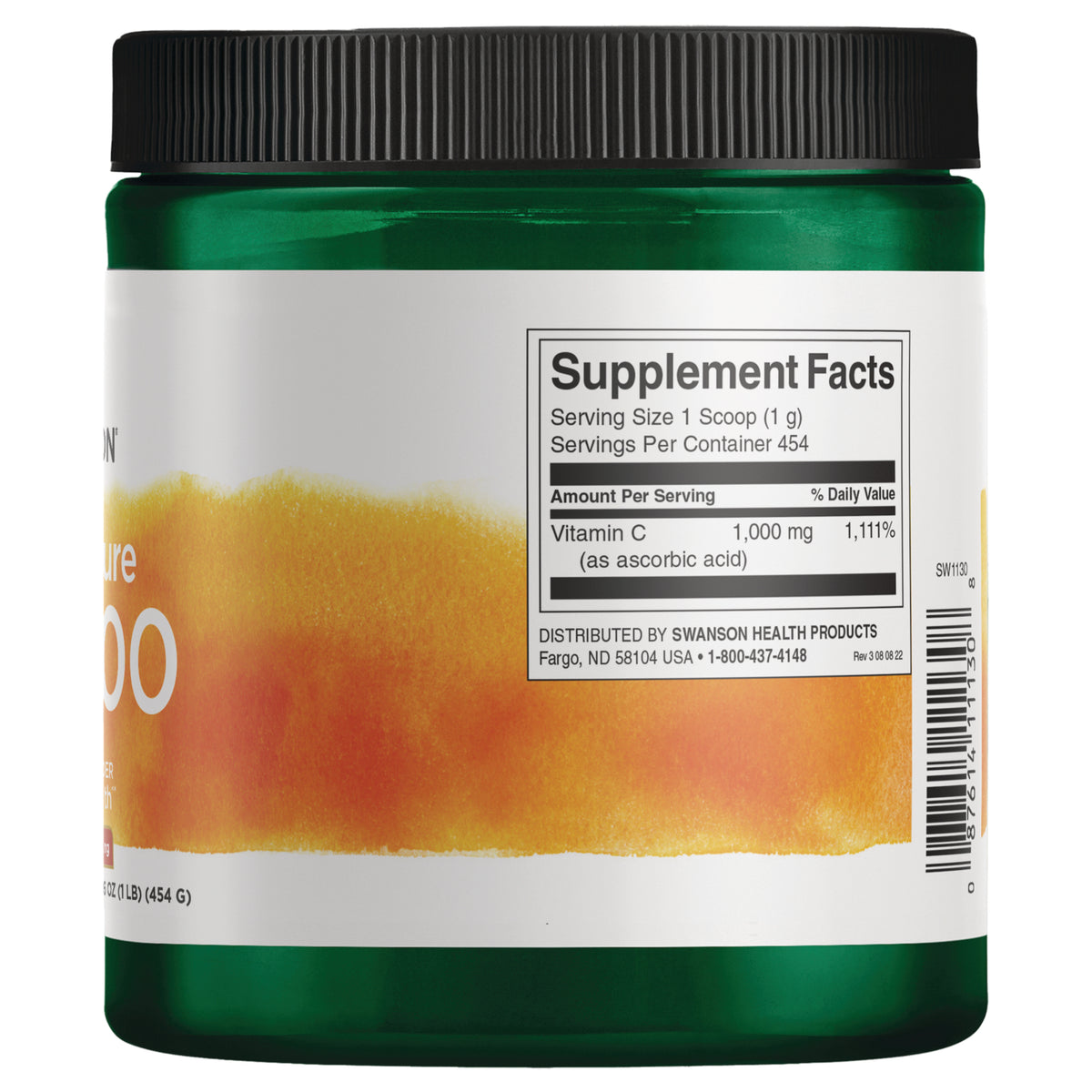 SW1130 | Back label with ingredients and serving information