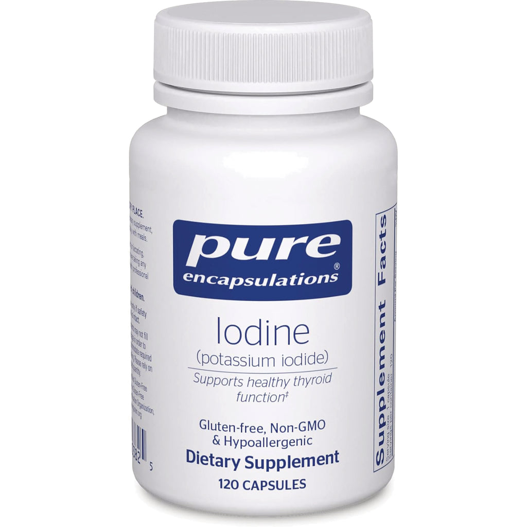 PRN011 | White bottle labeled Pure Encapsulations Iodine (potassium iodide) dietary supplement 120 capsules - Thumbnail