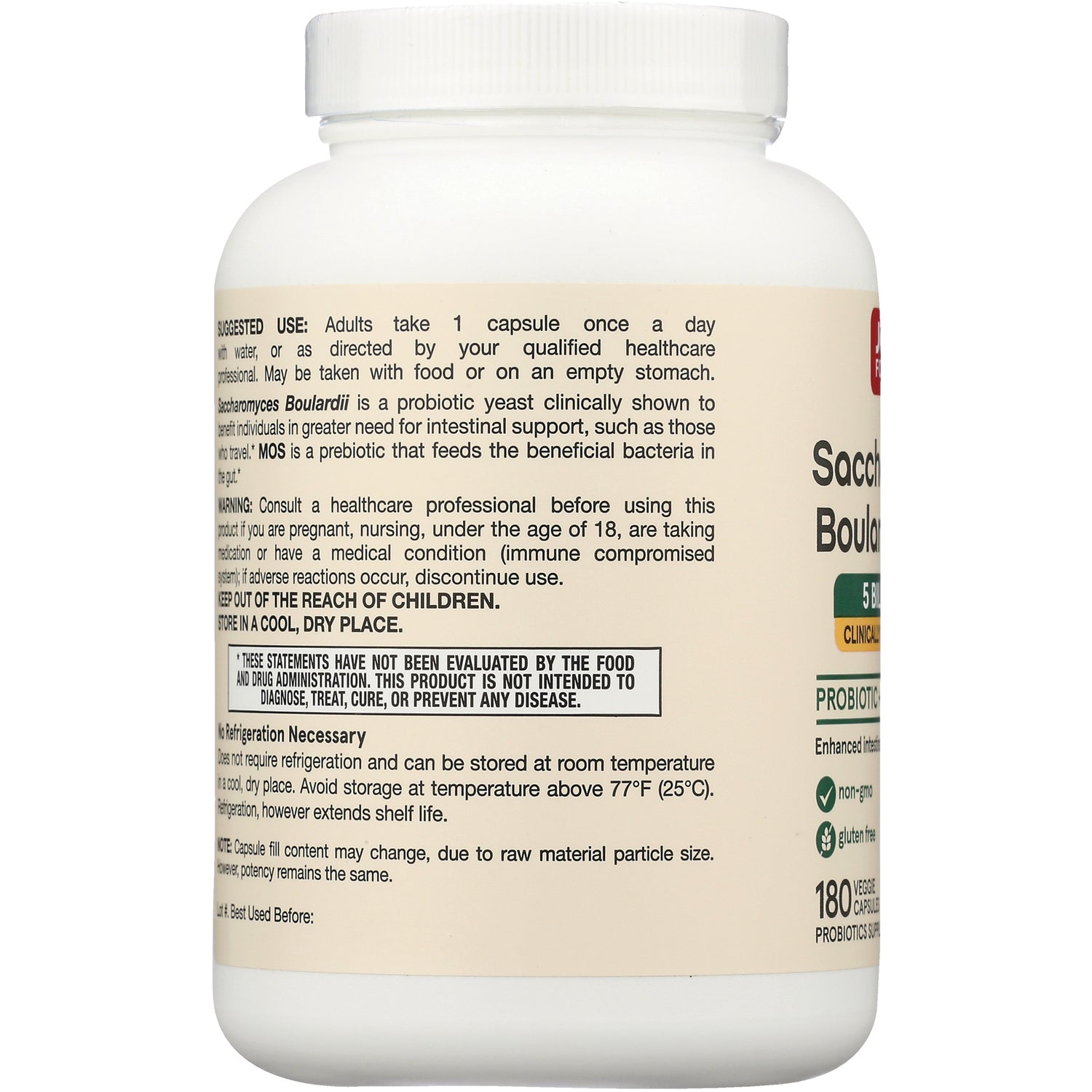 JR329 | back label of white supplement bottle showing suggested use, warnings, storage instructions and disclaimer text