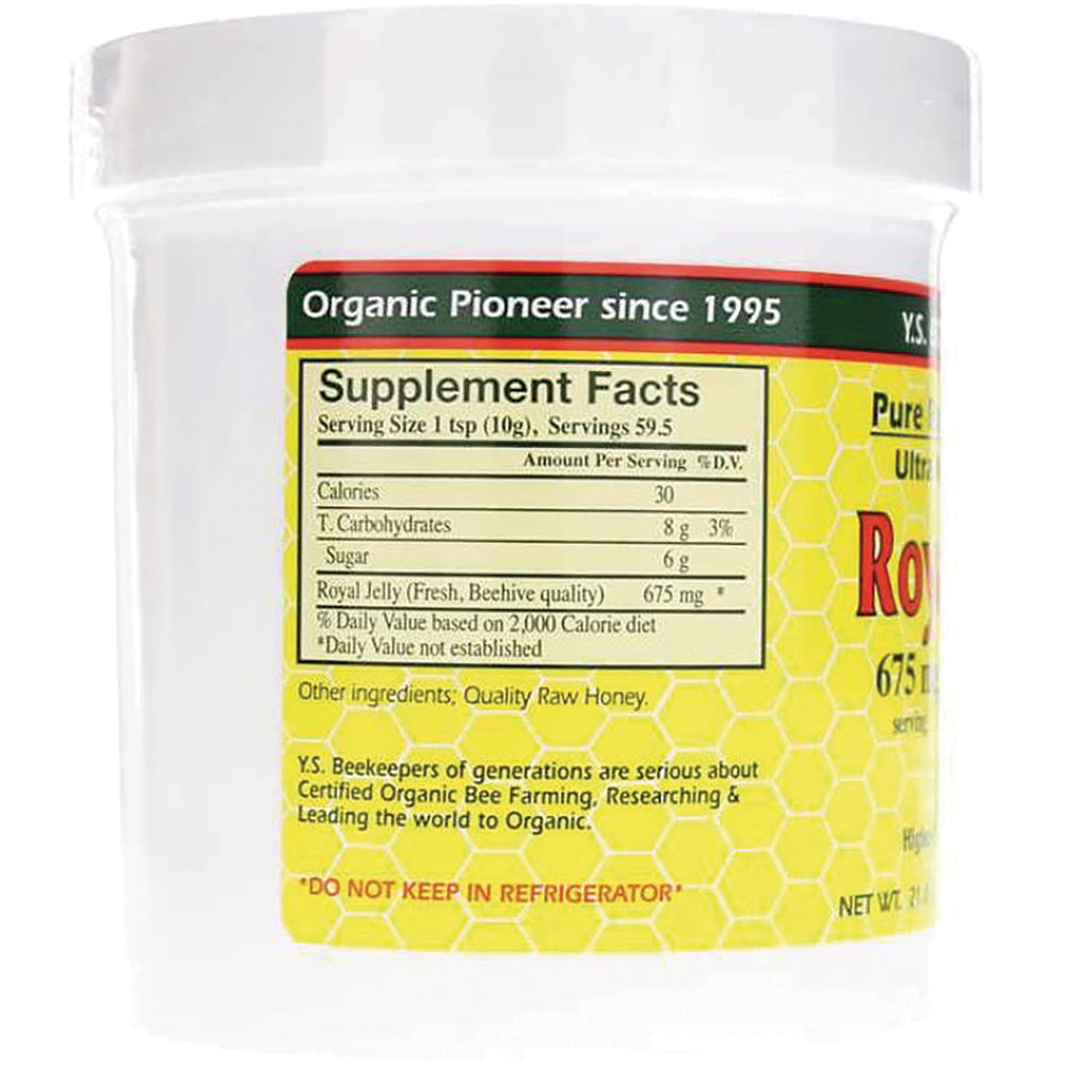 YS002 | Back label with Supplement Facts panel; serving size 1 tsp and 675 mg royal jelly - Thumbnail