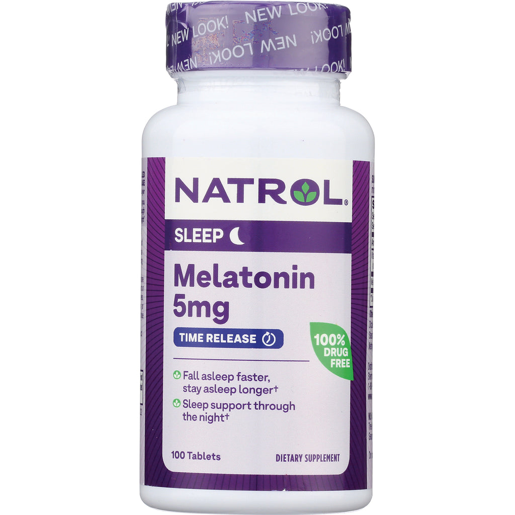 NA410 | Natrol Melatonin 5mg time release bottle front, 100 tablets, purple label - Thumbnail