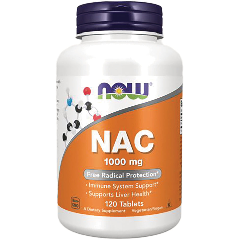 NWF1317 | NOW NAC 1000 mg dietary supplement bottle with orange label, 120 tablets - Thumbnail