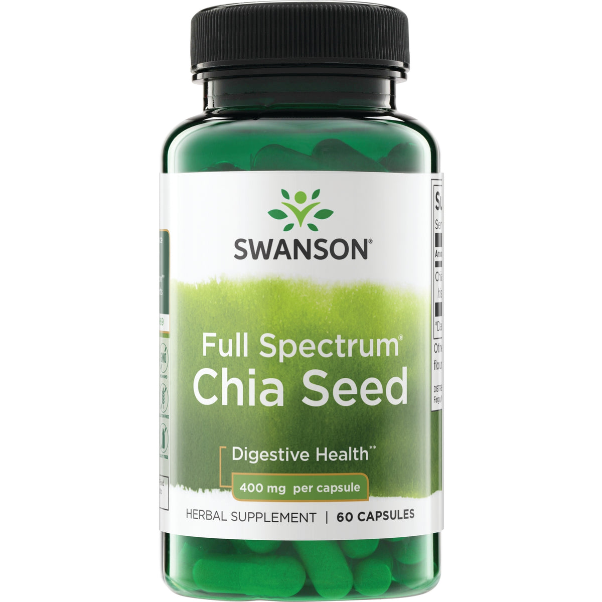 SW1165 | Swanson Full Spectrum Chia Seed supplement, source of fiber, 400 mg per capsule, 60 capsules