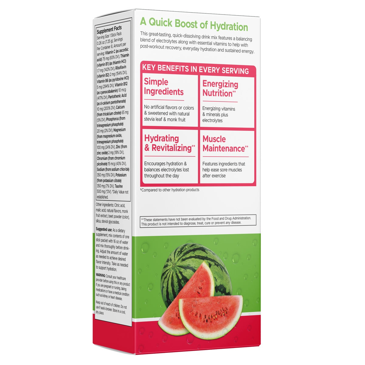 SW1939 | Supplement Facts panel with serving size, vitamins and minerals, other ingredients, suggested use, and warning