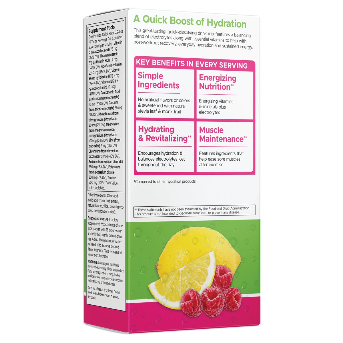 SW1940 | Swanson Simply Hydrate single-serve stick, raspberry lemonade electrolyte hydration mix