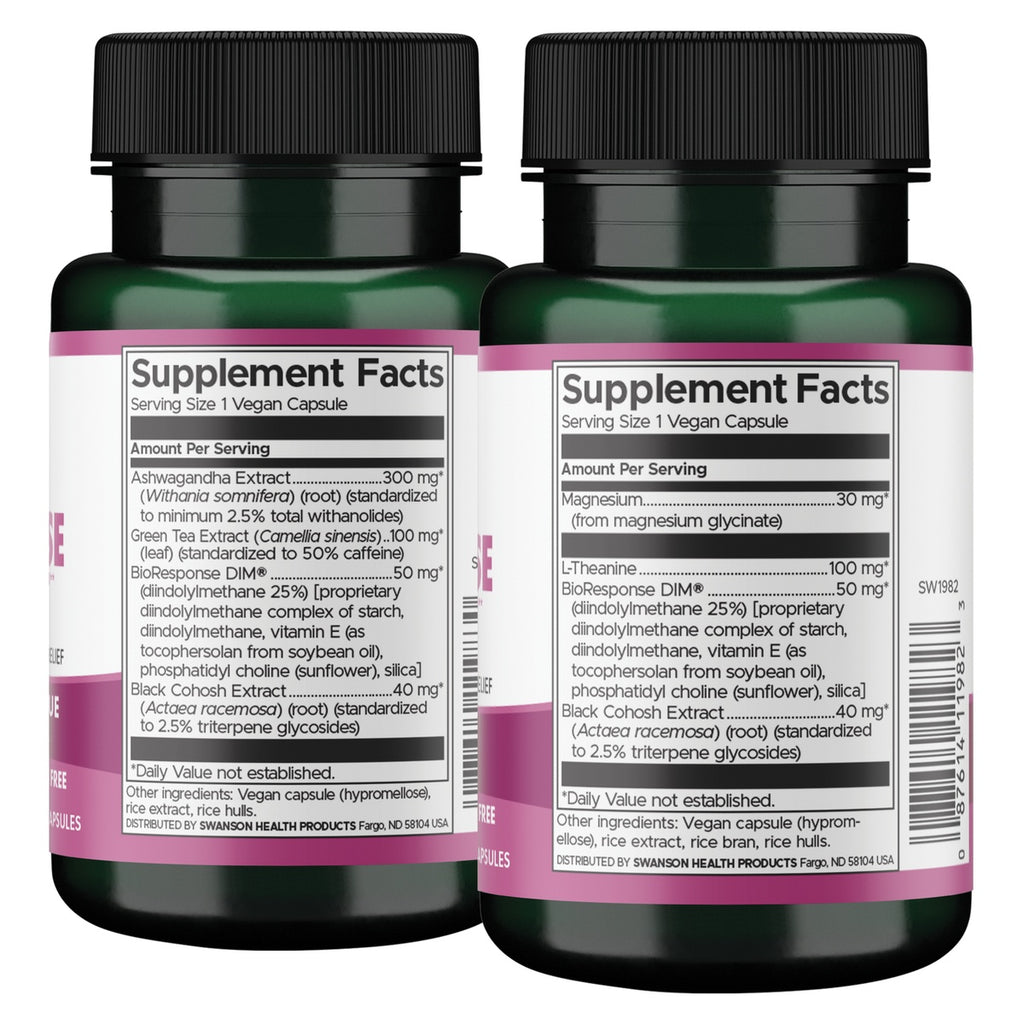 SW1991 | Supplement Facts: serving size 1 vegan capsule; Ashwagandha 300 mg, Green Tea 100 mg, DIM 50 mg - Thumbnail
