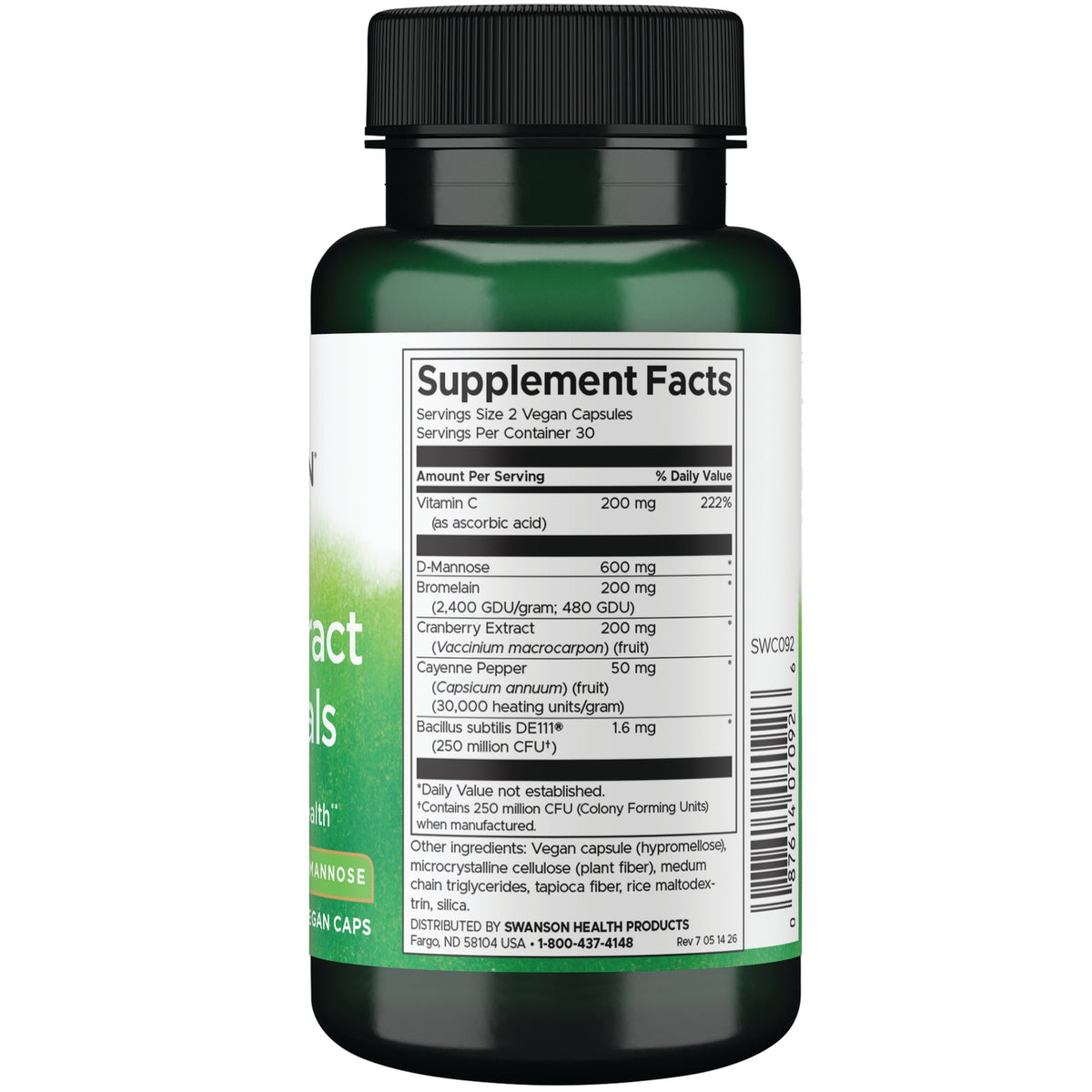 SWC092 | Supplement Facts panel: serving size 2 veggie capsules