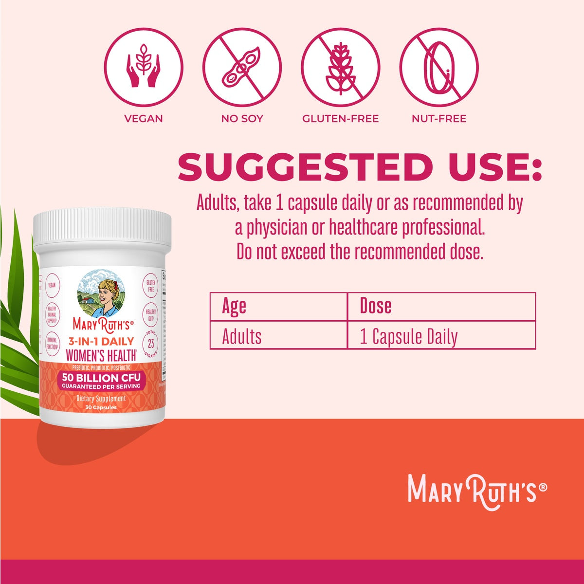 MRR028 | Back of supplement box showing Suggested Use and Keep Out of Reach of Children warning above a QR code