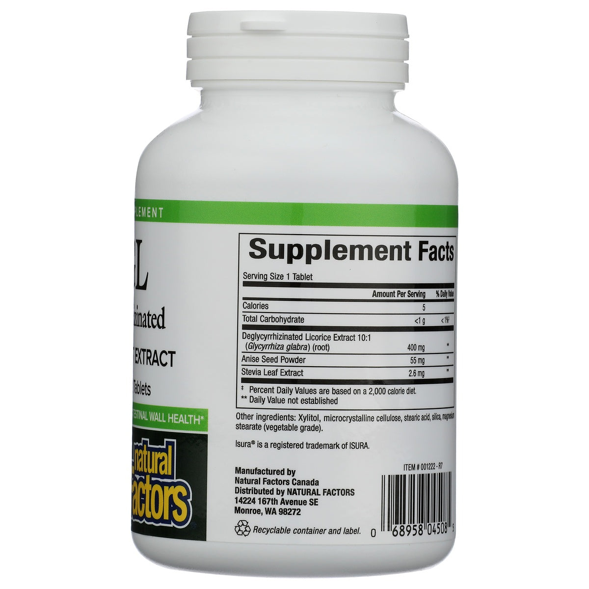 NFC041 | Supplement Facts panel on a Natural Factors bottle showing licorice extract tablets