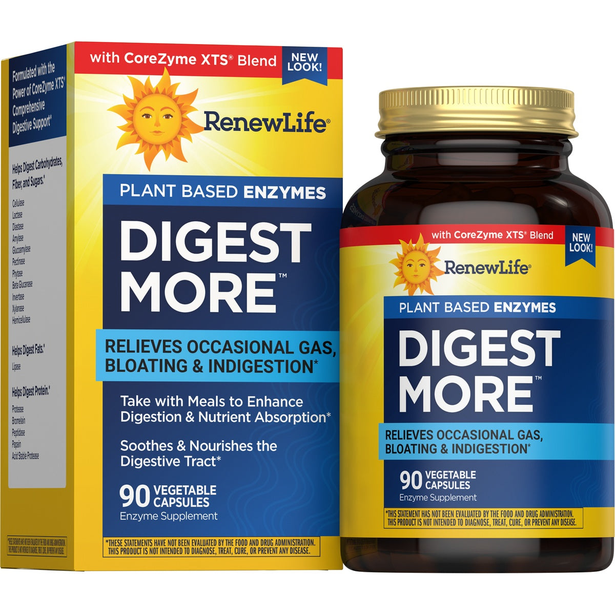 RNL226 | RenewLife DigestMore Enzymes box front showing product name and 90 Vegetarian Capsules