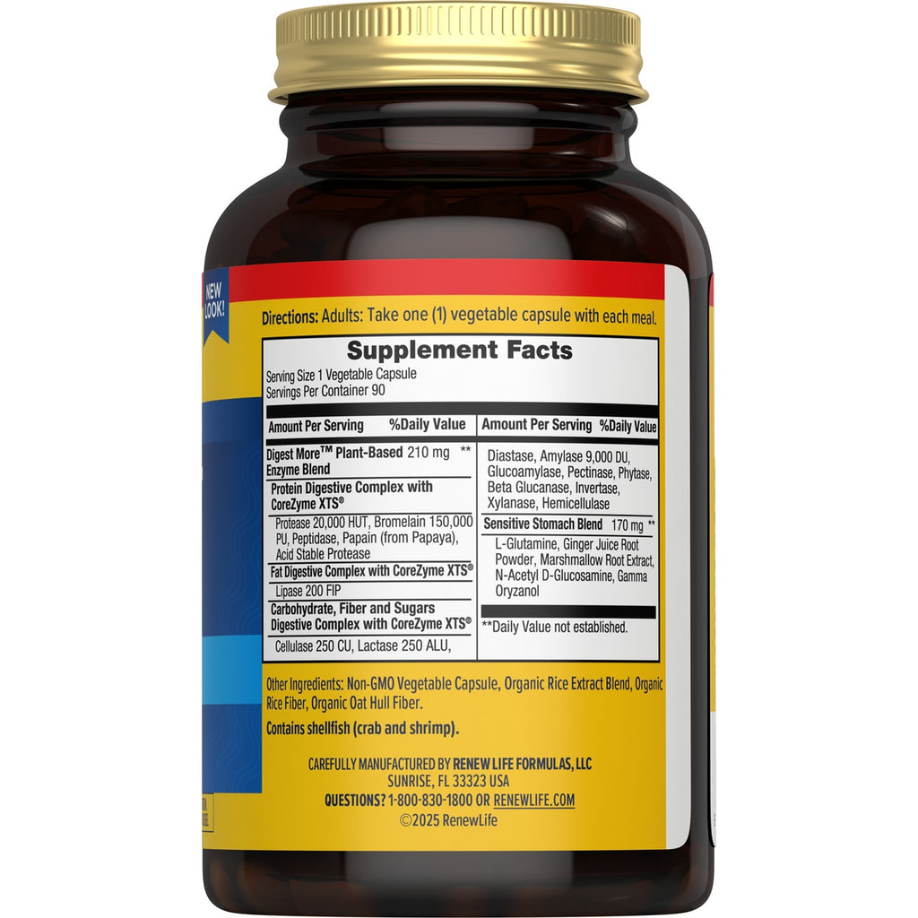 RNL227 | Supplement Facts panel for Renew Life digestive enzyme capsules with directions and ingredients - Thumbnail