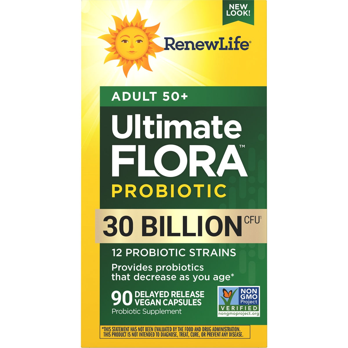 RNL233 | RenewLife Adult 50+ Probiotic box and bottle, 90 vegetarian capsules, 30 billion live cultures