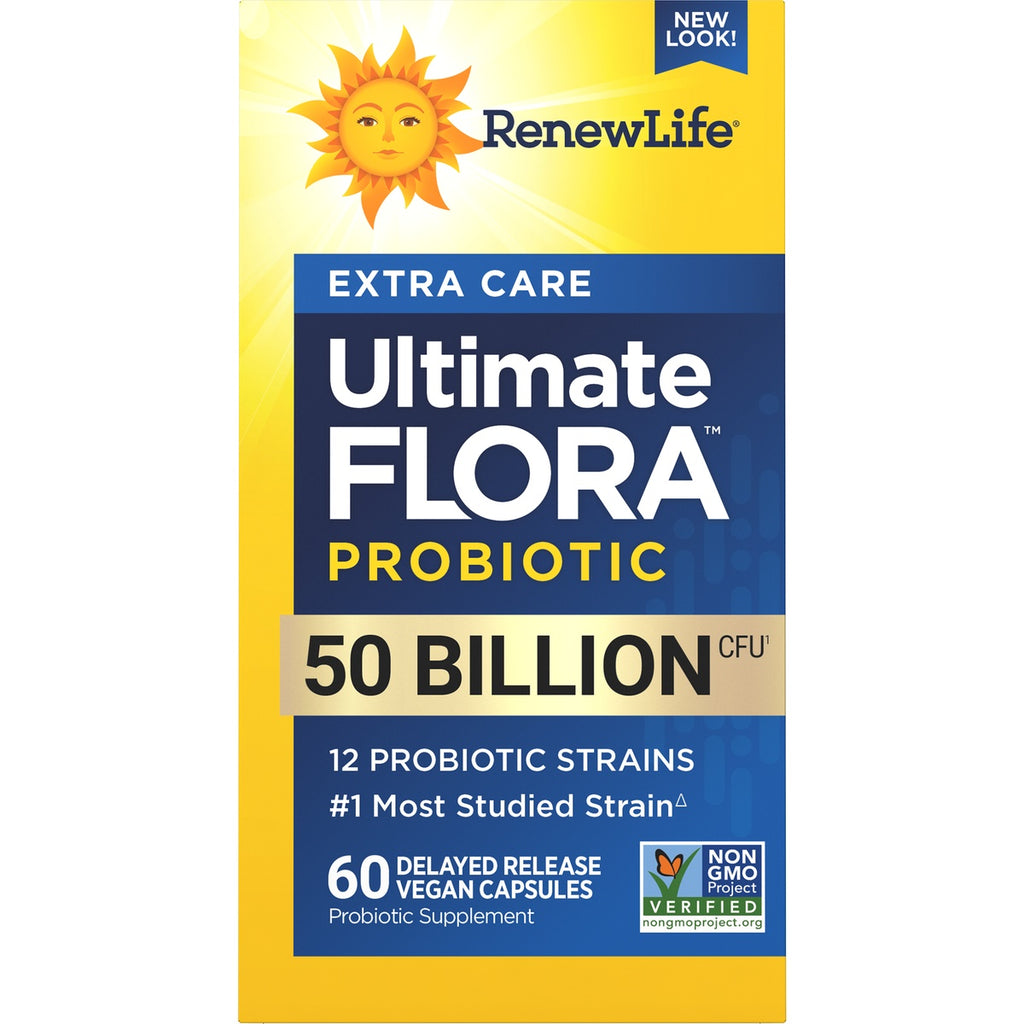 RNL236 | RenewLife extra care digestive probiotic front packaging, 50 billion CFU, 12 strains, 60 vegetarian capsules - Thumbnail