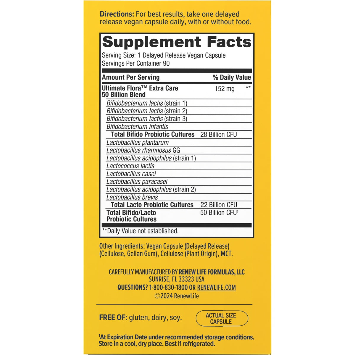 RNL229 | Back panel with supplement facts, directions, ingredients, and actual size capsule
