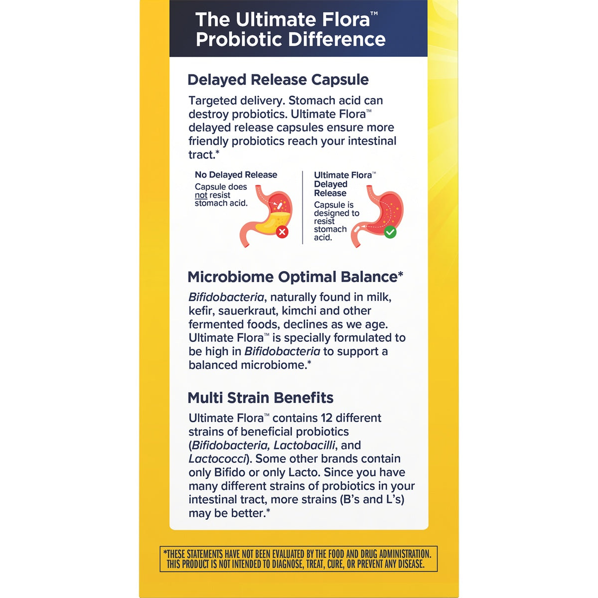 RNL241 | Probiotic infographic highlighting delayed release capsules, microbiome balance, and multi strain benefits