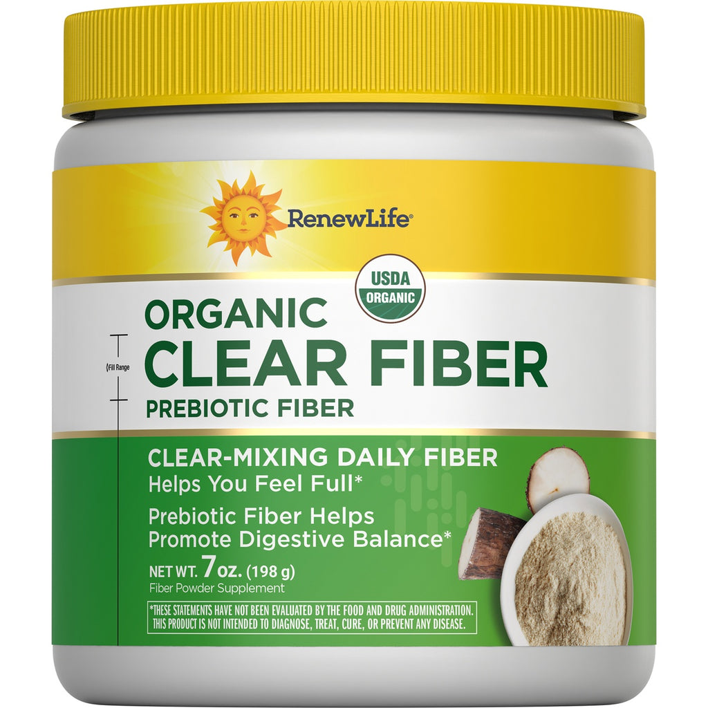 RNL245 | RenewLife Completely Clear organic prebiotic fiber powder jar, flavor free, yellow and green label, net wt 7 oz - Thumbnail