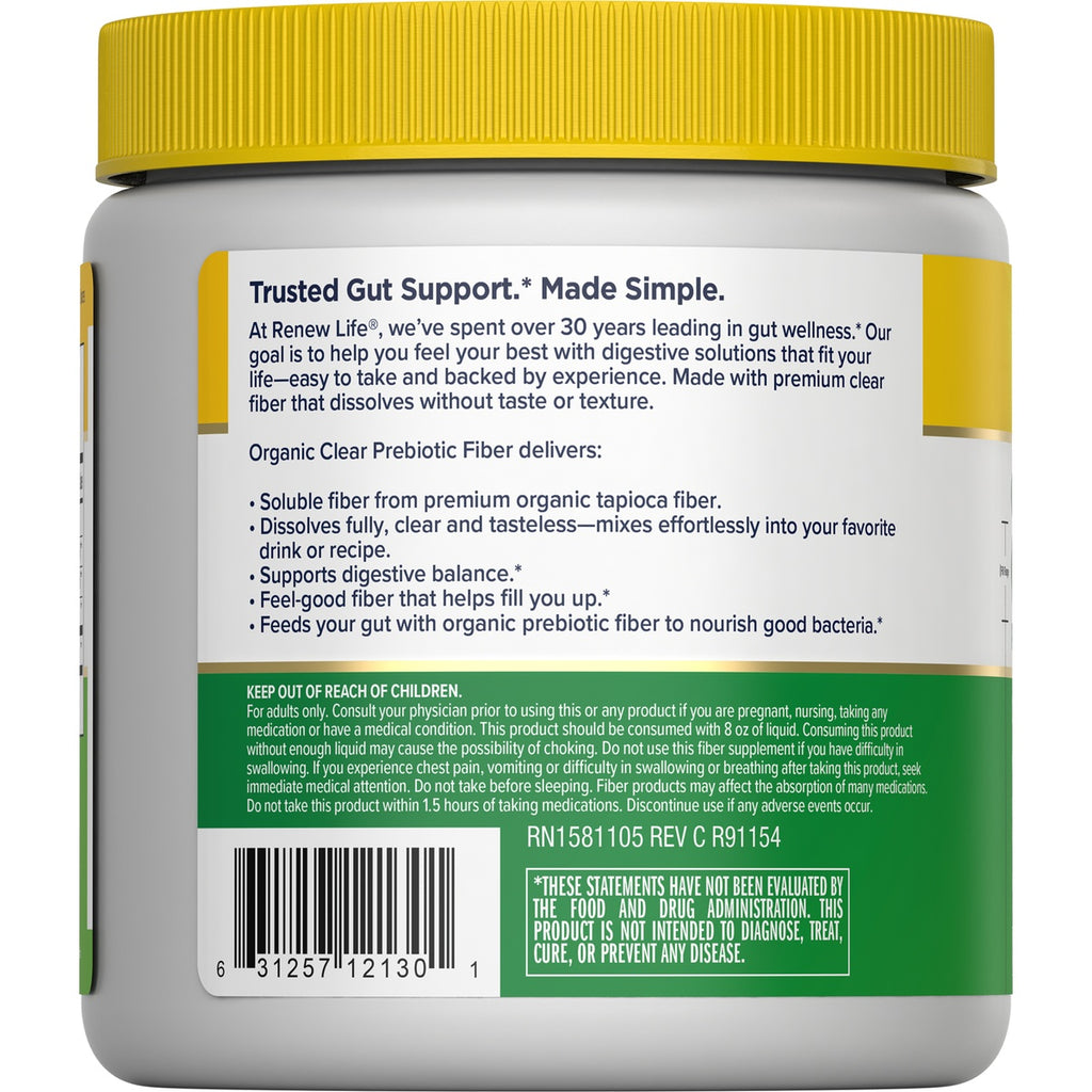 RNL245 | Back of white jar with yellow lid showing Renew Life back label and green information panel - Thumbnail
