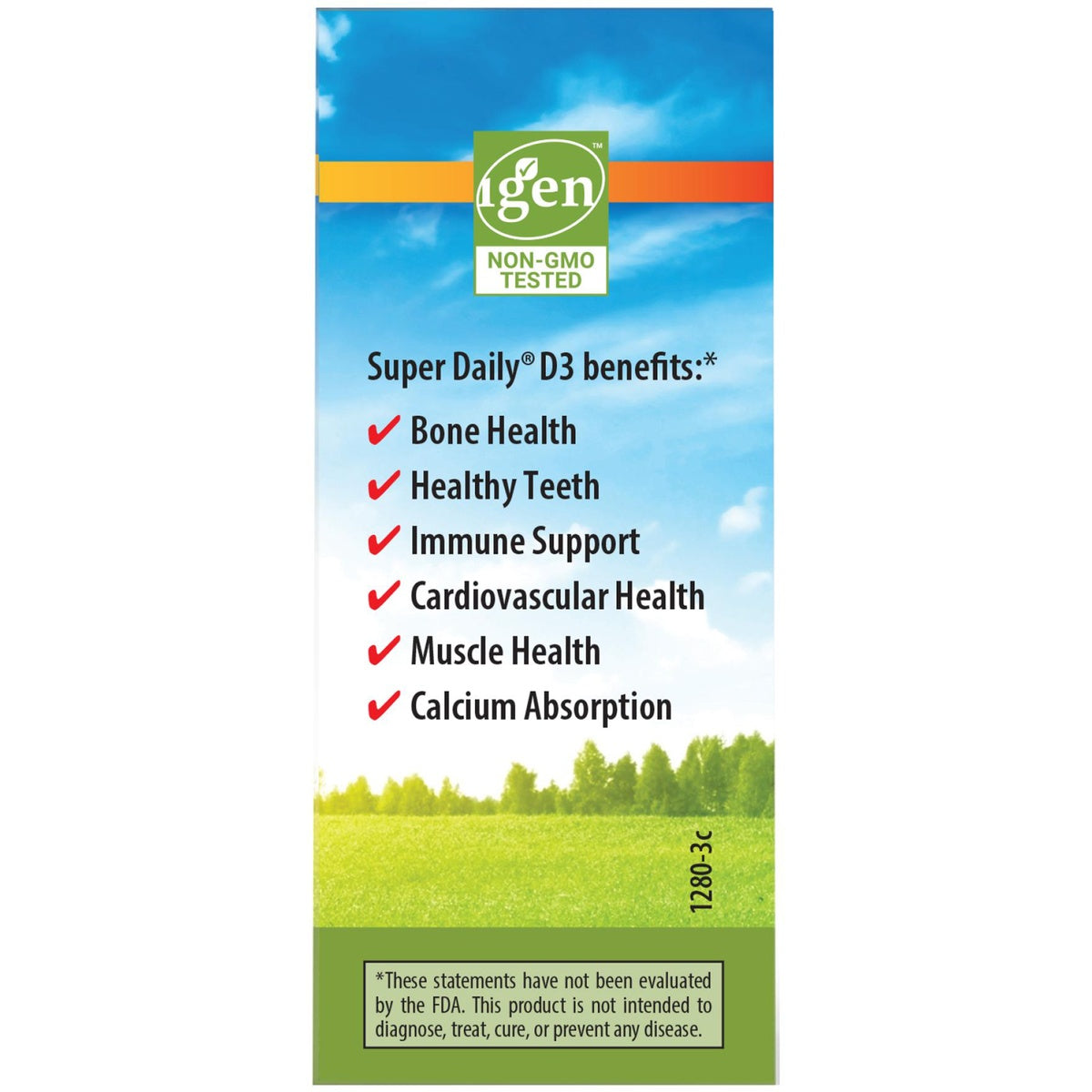 CSN192 | Gen Non-GMO Tested Super Daily D3 benefits box with bone health and immune support claims