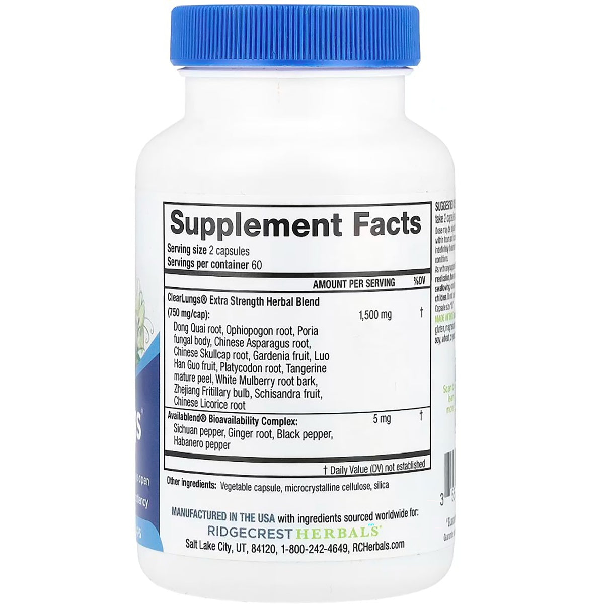 PH077 | back of white supplement bottle showing Supplement Facts label and ingredients panel