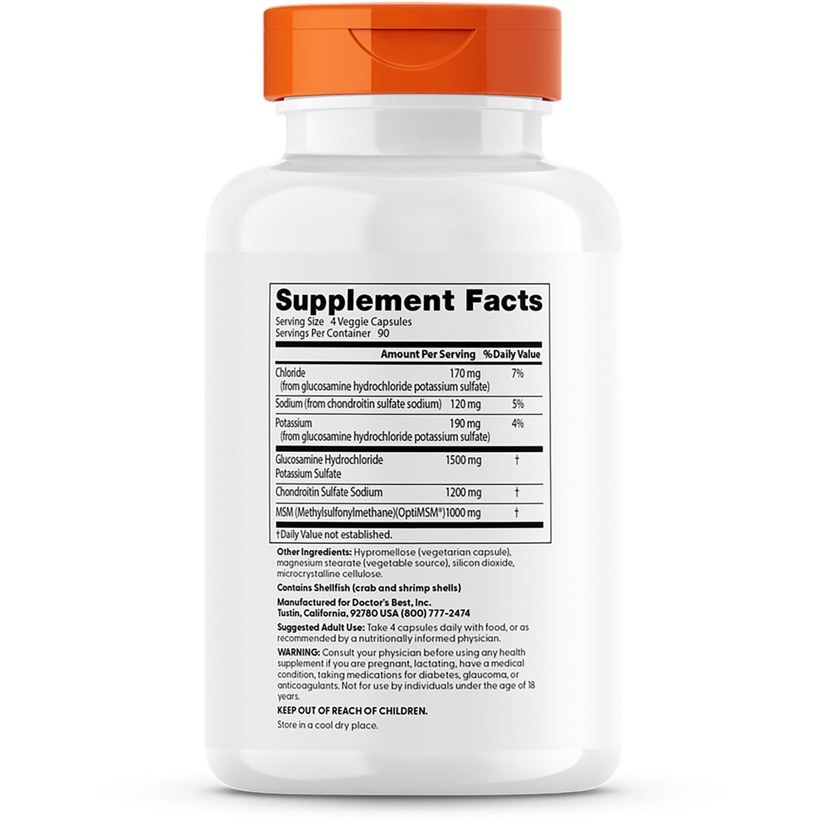 DB238 | White supplement bottle back showing Supplement Facts label with ingredients and nutrition table