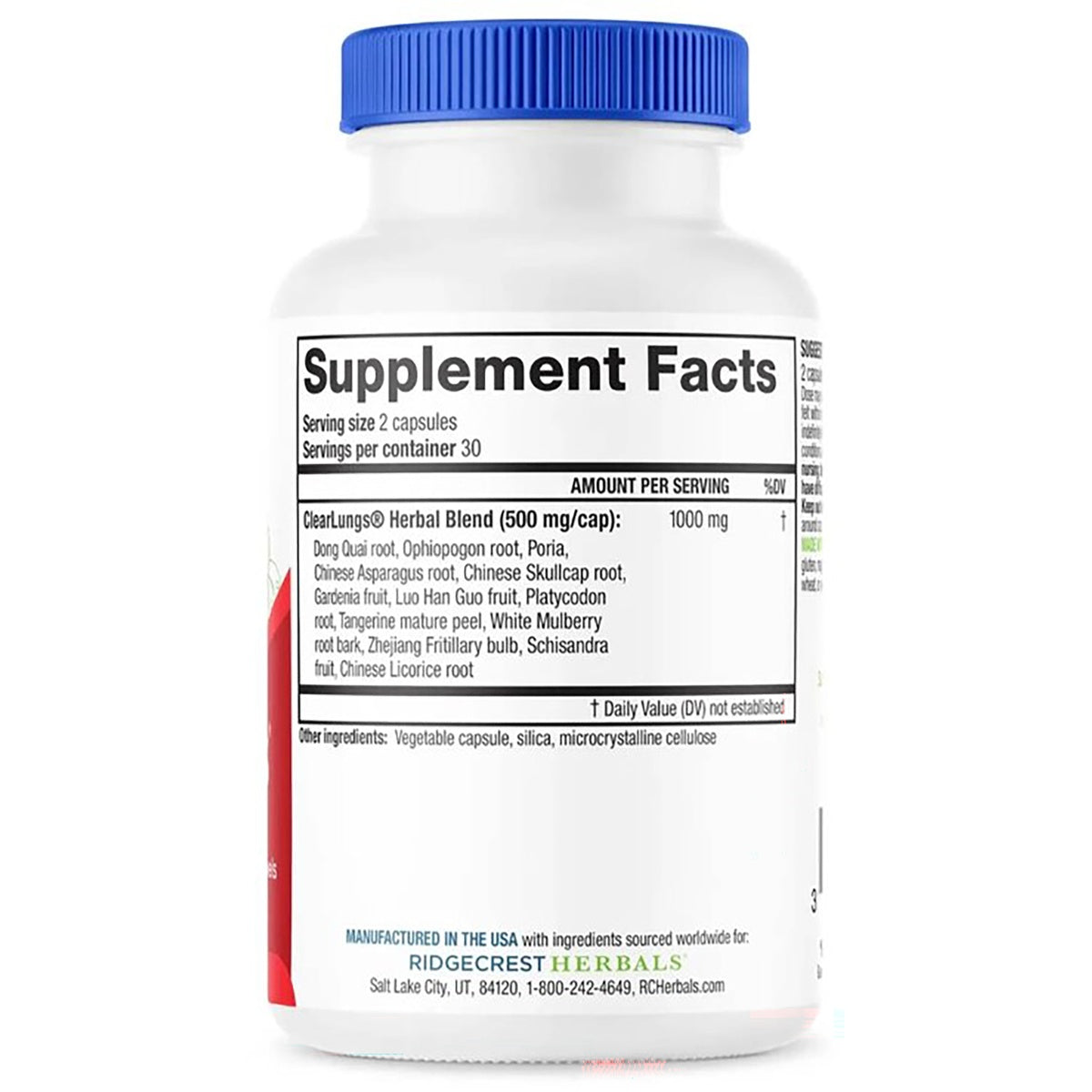 PH055 | Back label showing Supplement Facts panel and ingredients on white supplement bottle