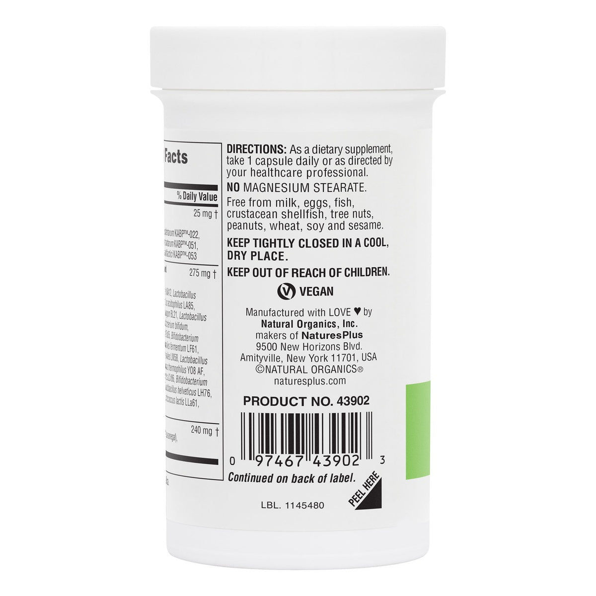 NTP359 | Supplement bottle back label with directions, vegan icon, product number, barcode, and ingredients panel