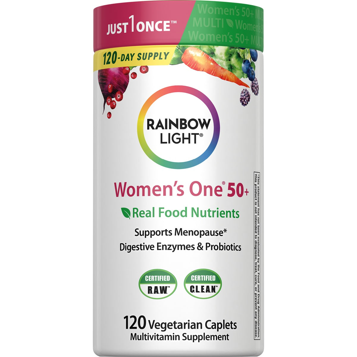 RBL163 | Rainbow Light High Potency Women's One 50+ daily multivitamin bottle with green cap, 120 vegetarian tablets