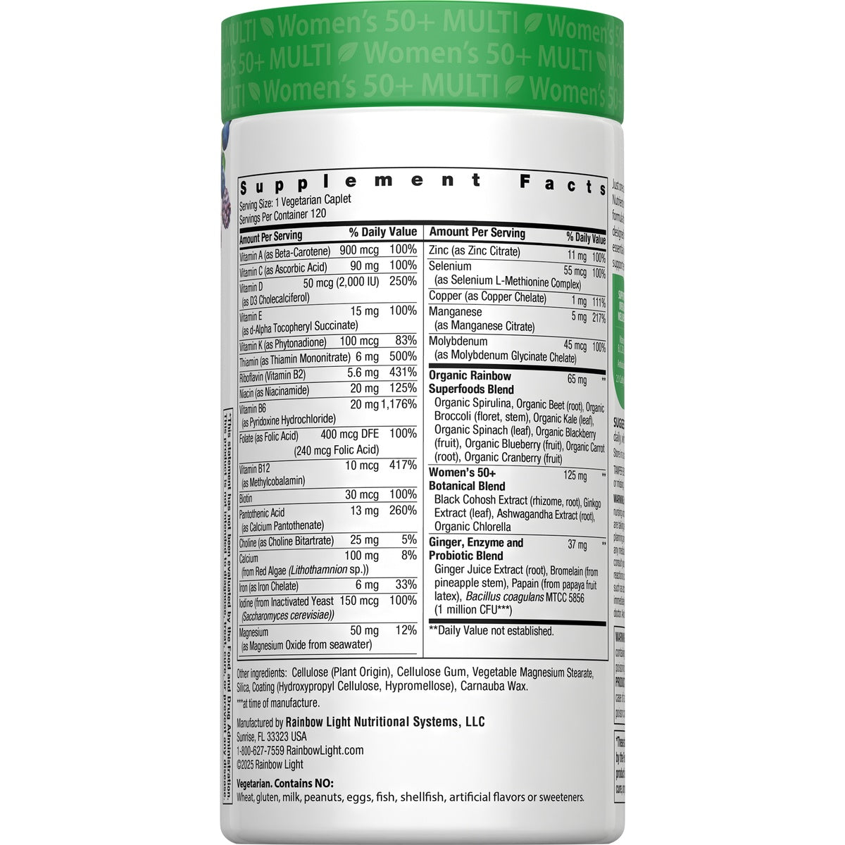 RBL163 | Back of white supplement bottle showing Supplement Facts panel and distributor text
