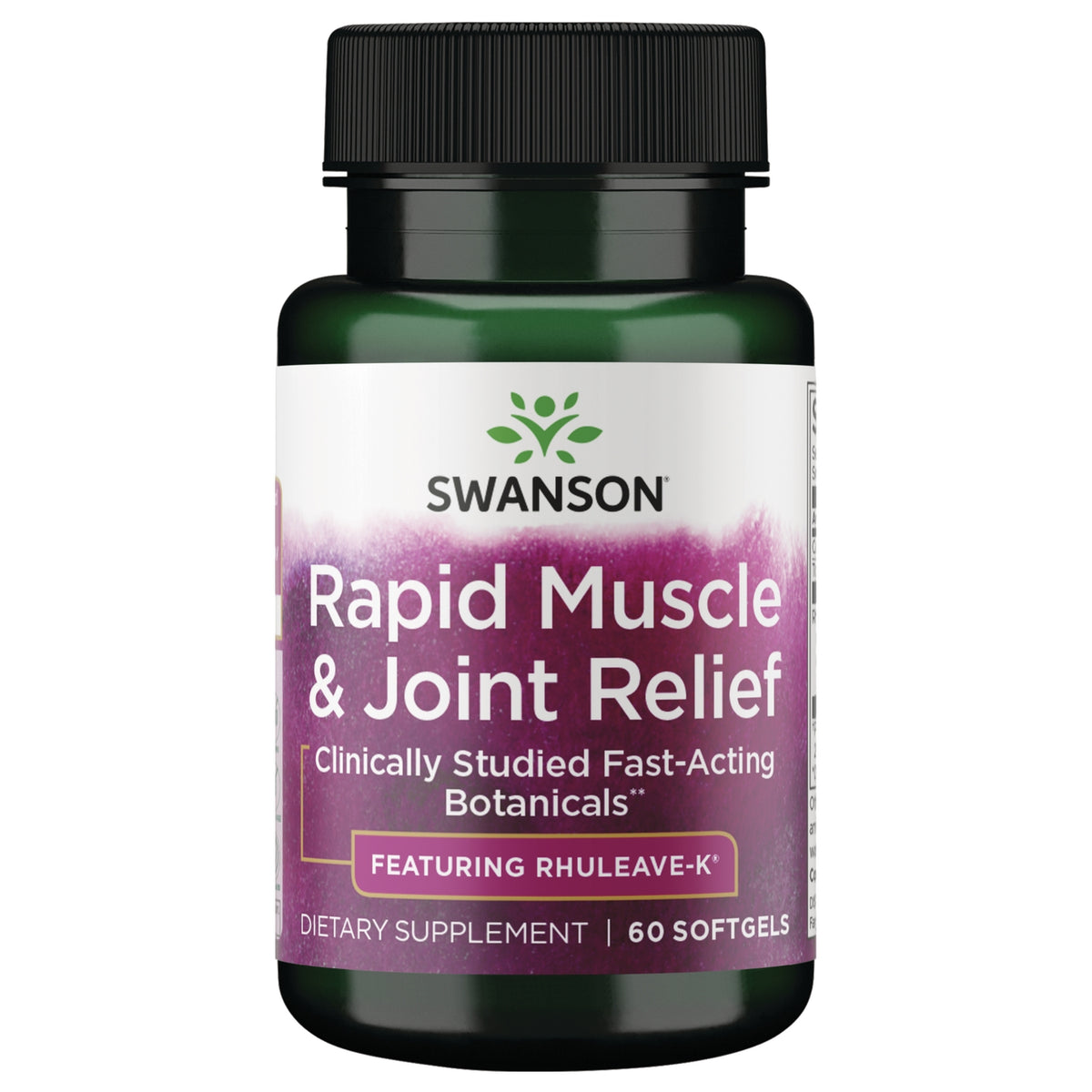 SW1946 | Swanson Rapid Muscle & Joint Relief bottle, plant-based comfort with Rhuleave-K, 60 vegan softgels