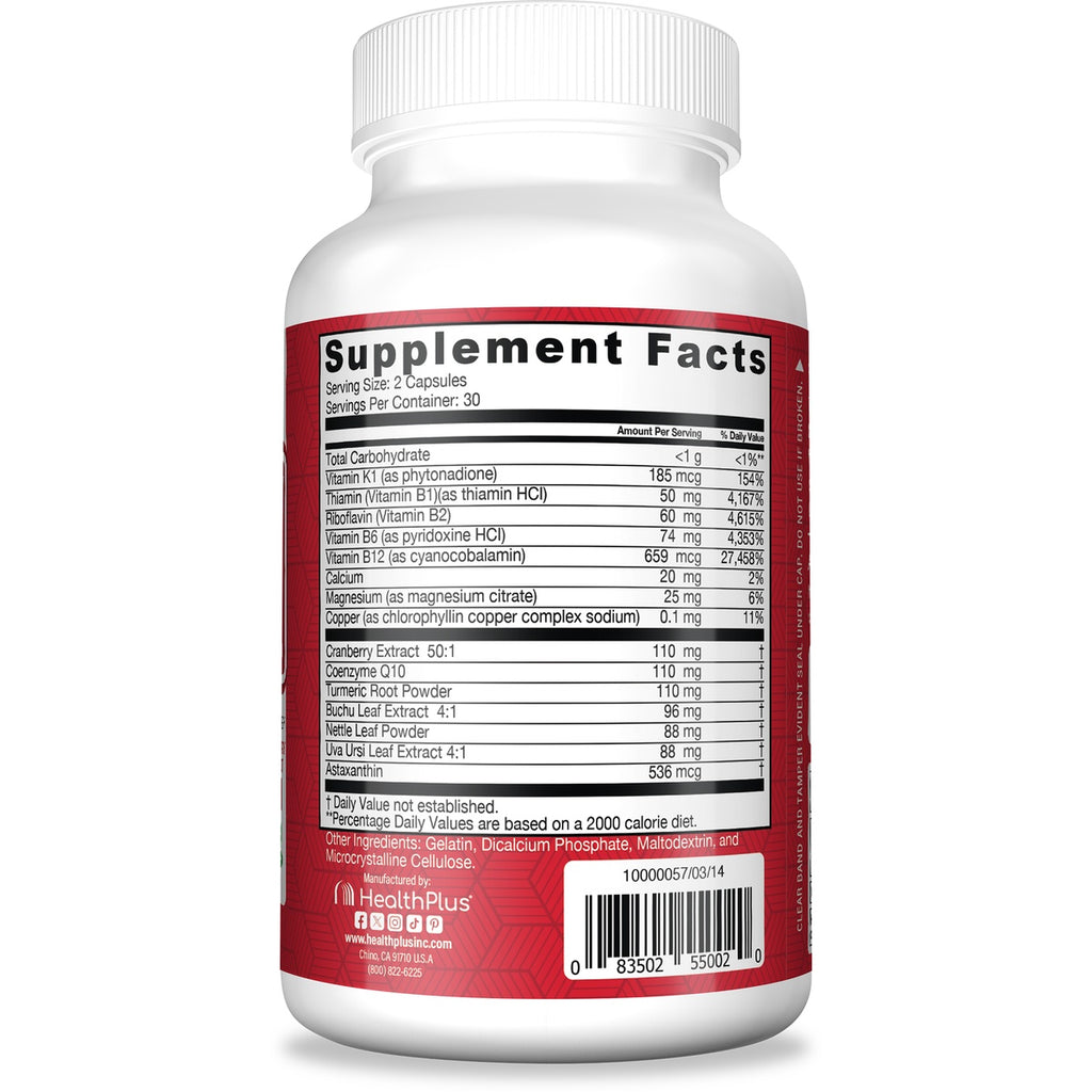 Back label of red Kidney Cleanse supplement bottle showing suggested use text, warnings, and 30 servings - Thumbnail