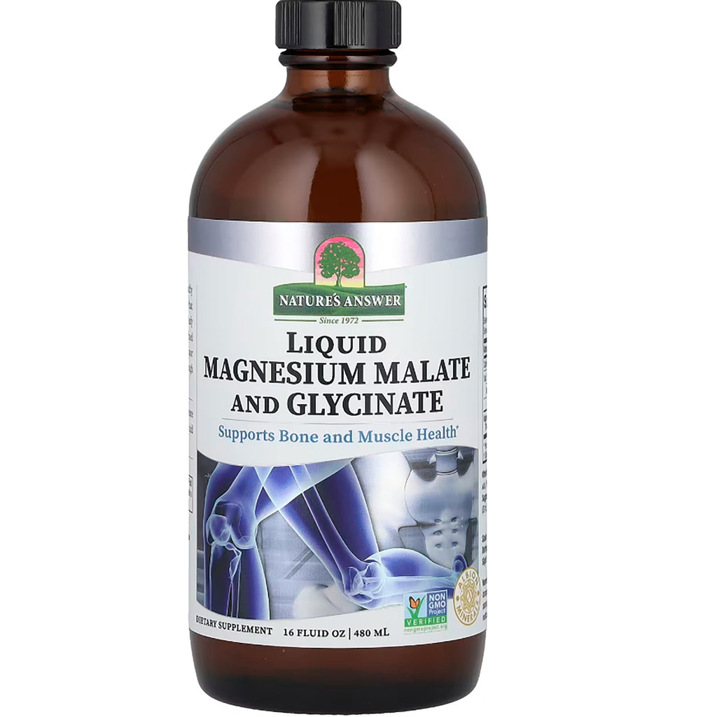 NAT108 | Bottle of Liquid Magnesium Malate and Glycinate dietary supplement, natural tangerine flavor, 16 fl oz - Thumbnail