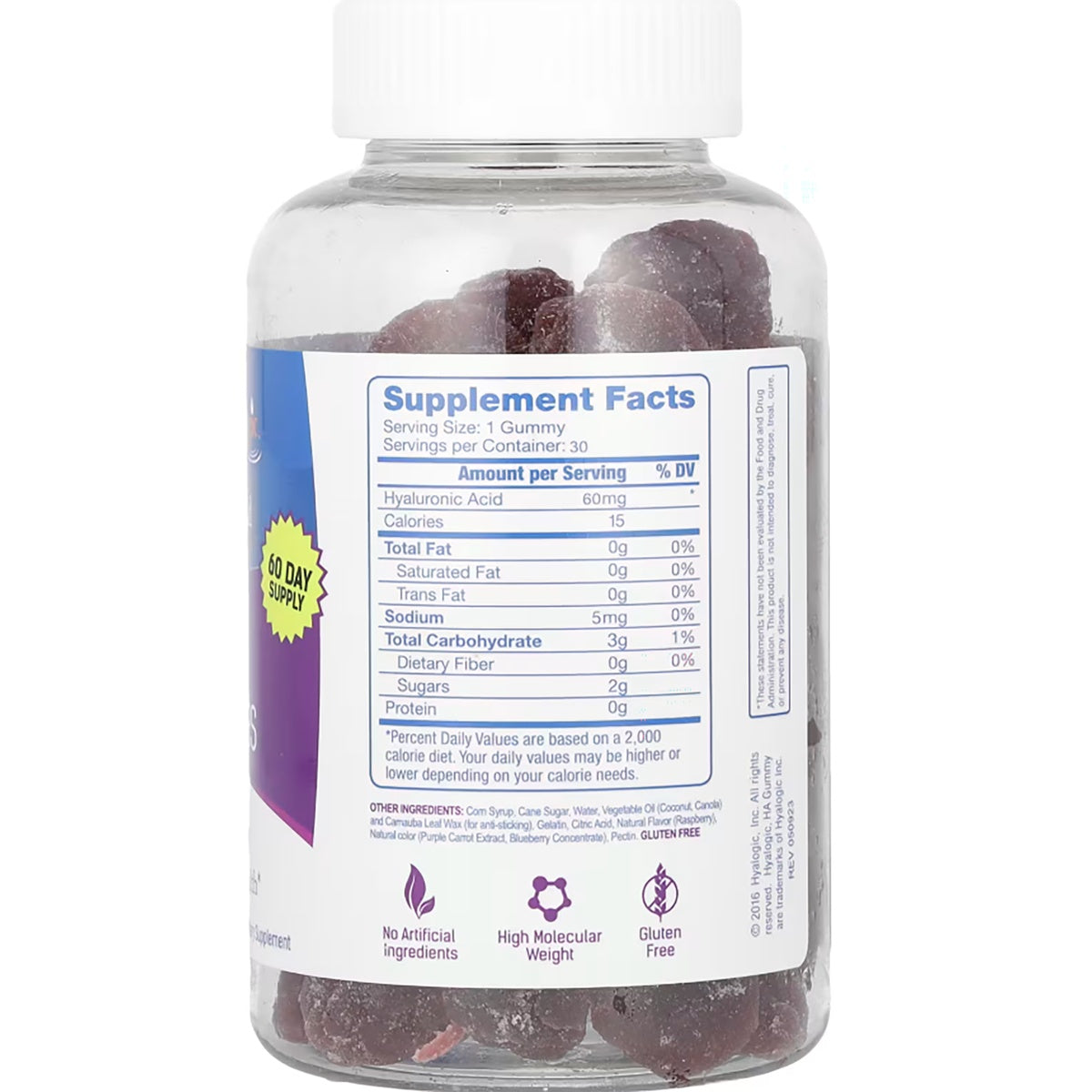 HYL007 | supplement facts and ingredients for hyaluronic acid gummies serving size 1 gummy