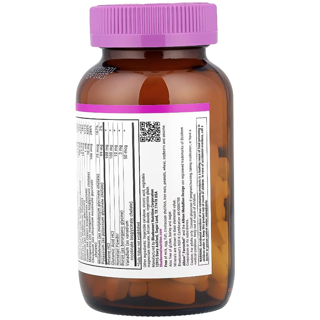 BLU080 | back label of amber supplement bottle showing ingredient panel, visible capsules, and purple cap - Thumbnail