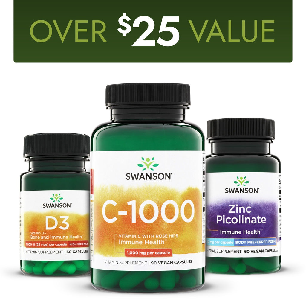 SW2002 | Swanson vitamin supplement bundle with D3, C-1000, and Zinc Picolinate capsules - Thumbnail