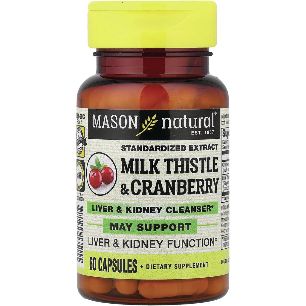 MSN058 | Mason Natural Milk Thistle/Cranberry dietary supplement bottle front, 60 capsules - Thumbnail