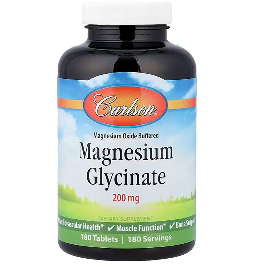 CSN314 | Carlson Chelated Magnesium Glycinate 200 mg dietary supplement bottle front label - Thumbnail