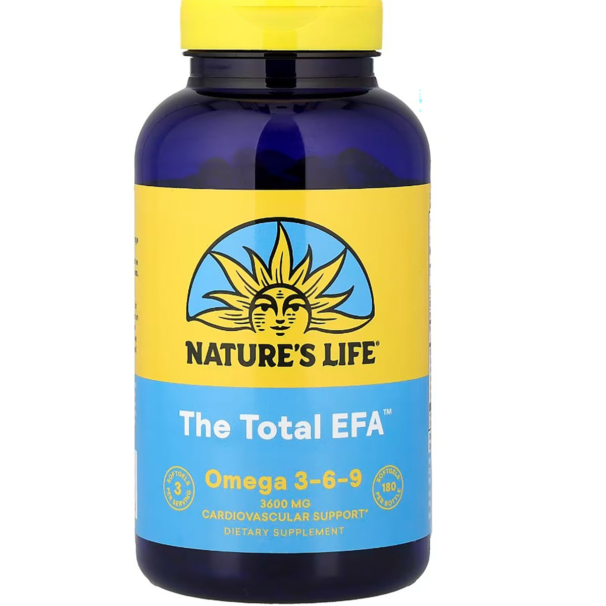 HS029 | Blue Nature's Life The Total EFA bottle labeled Omega 3-6-9 fish · flax · borage, 180 softgels 1200 mg