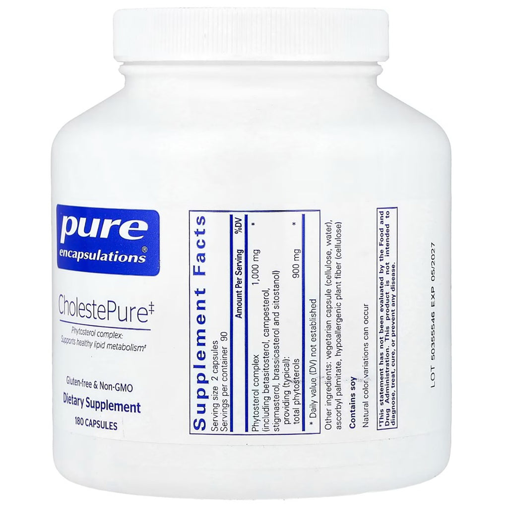 PRN165 | Pure Encapsulations CholestePure supplement bottle with supplement facts label - Thumbnail