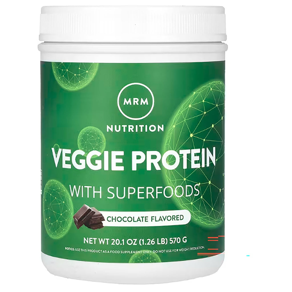 MRM016 | Green MRM Nutrition Veggie Protein container, chocolate flavor, front label showing VEGGIE PROTEIN with SUPERFOODS - Thumbnail