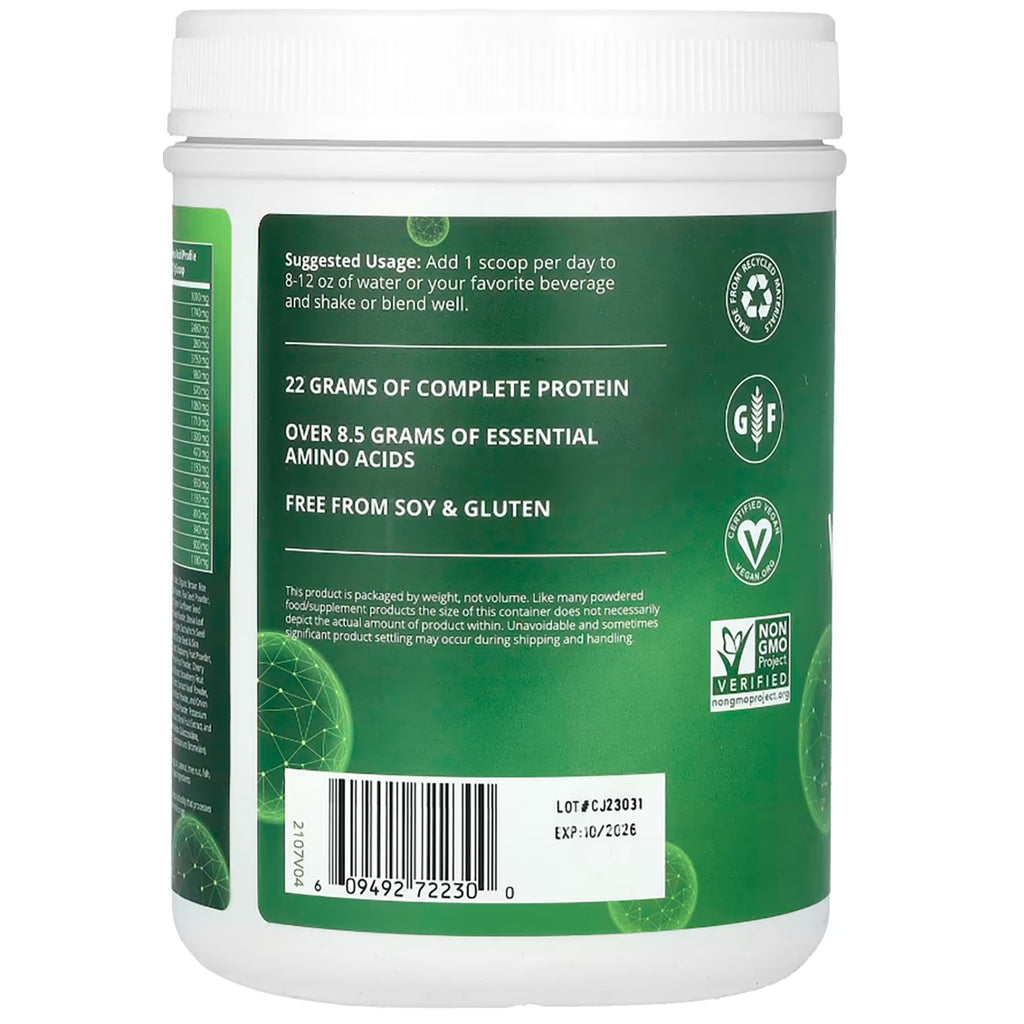 MRM016 | Back label of protein powder container with usage directions, protein claims, certifications, and barcode - Thumbnail